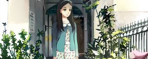 Preview wallpaper girl, puppy, plants, anime, art