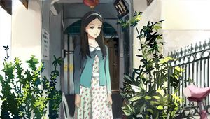 Preview wallpaper girl, puppy, plants, anime, art