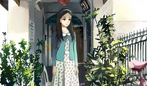 Preview wallpaper girl, puppy, plants, anime, art