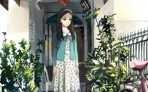 Preview wallpaper girl, puppy, plants, anime, art