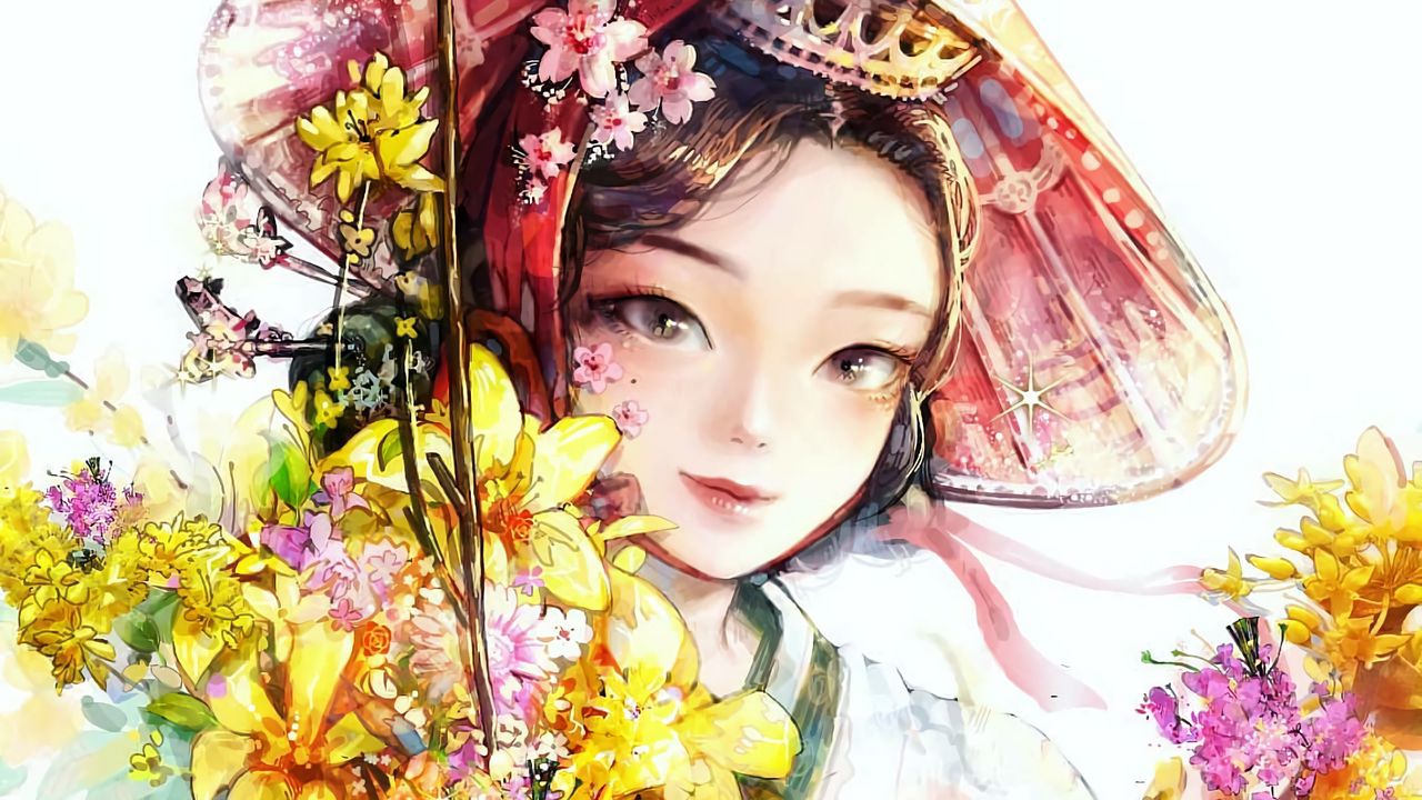 Wallpaper girl, queen, crown, flowers, anime, art