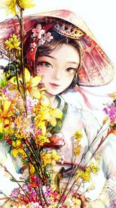 Preview wallpaper girl, queen, crown, flowers, anime, art