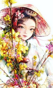 Preview wallpaper girl, queen, crown, flowers, anime, art