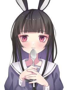 Preview wallpaper girl, rabbit, ears, spoon, anime, art, cute