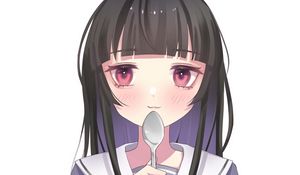 Preview wallpaper girl, rabbit, ears, spoon, anime, art, cute