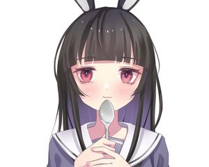 Preview wallpaper girl, rabbit, ears, spoon, anime, art, cute