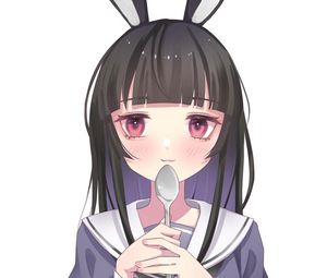 Preview wallpaper girl, rabbit, ears, spoon, anime, art, cute