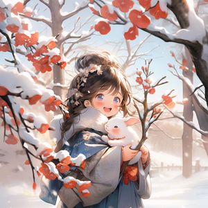 Preview wallpaper girl, rabbit, winter, snow, anime, art