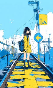 Preview wallpaper girl, railroad, farewell, anime, art