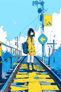 Preview wallpaper girl, railroad, farewell, anime, art