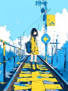 Preview wallpaper girl, railroad, farewell, anime, art