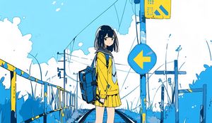 Preview wallpaper girl, railroad, farewell, anime, art