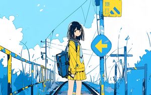 Preview wallpaper girl, railroad, farewell, anime, art