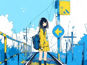 Preview wallpaper girl, railroad, farewell, anime, art