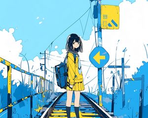 Preview wallpaper girl, railroad, farewell, anime, art