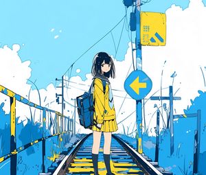 Preview wallpaper girl, railroad, farewell, anime, art