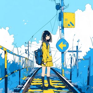 Preview wallpaper girl, railroad, farewell, anime, art