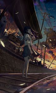 Preview wallpaper girl, rails, platform, anime, art