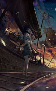 Preview wallpaper girl, rails, platform, anime, art