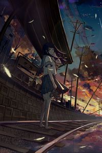 Preview wallpaper girl, rails, platform, anime, art