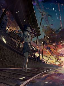 Preview wallpaper girl, rails, platform, anime, art