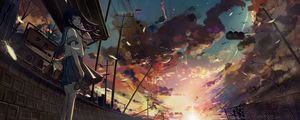 Preview wallpaper girl, rails, platform, anime, art