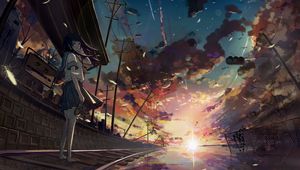 Preview wallpaper girl, rails, platform, anime, art