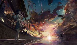 Preview wallpaper girl, rails, platform, anime, art