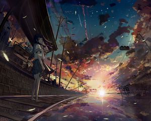 Preview wallpaper girl, rails, platform, anime, art