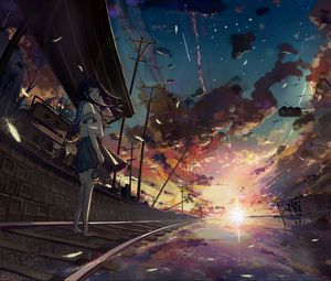 Preview wallpaper girl, rails, platform, anime, art