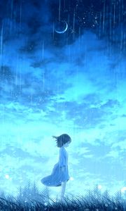 Preview wallpaper girl, rain, anime, light, bright