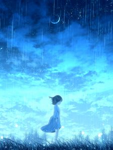Preview wallpaper girl, rain, anime, light, bright