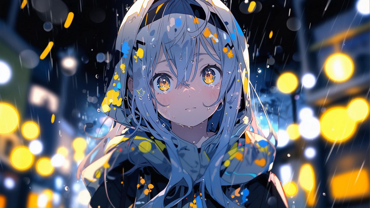 Wallpaper girl, rain, drops, anime