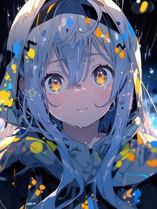 Preview wallpaper girl, rain, drops, anime