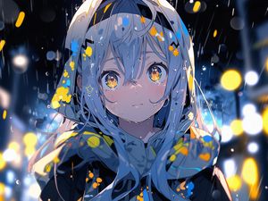 Preview wallpaper girl, rain, drops, anime