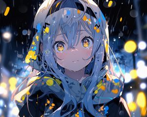 Preview wallpaper girl, rain, drops, anime