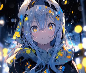 Preview wallpaper girl, rain, drops, anime