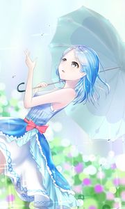 Preview wallpaper girl, rain, umbrella, anime, art, blue