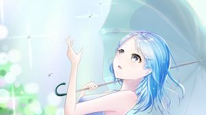 Preview wallpaper girl, rain, umbrella, anime, art, blue