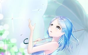 Preview wallpaper girl, rain, umbrella, anime, art, blue