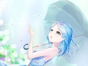 Preview wallpaper girl, rain, umbrella, anime, art, blue
