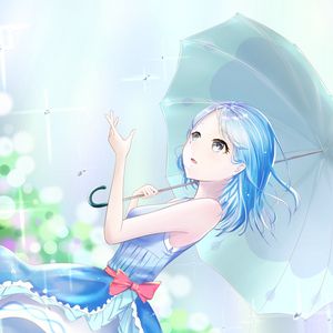 Preview wallpaper girl, rain, umbrella, anime, art, blue