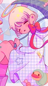 Preview wallpaper girl, rainbow, halo, anime, art, cute