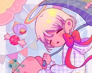 Preview wallpaper girl, rainbow, halo, anime, art, cute
