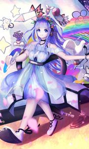 Preview wallpaper girl, rainbow, imagination, anime, art