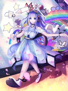 Preview wallpaper girl, rainbow, imagination, anime, art