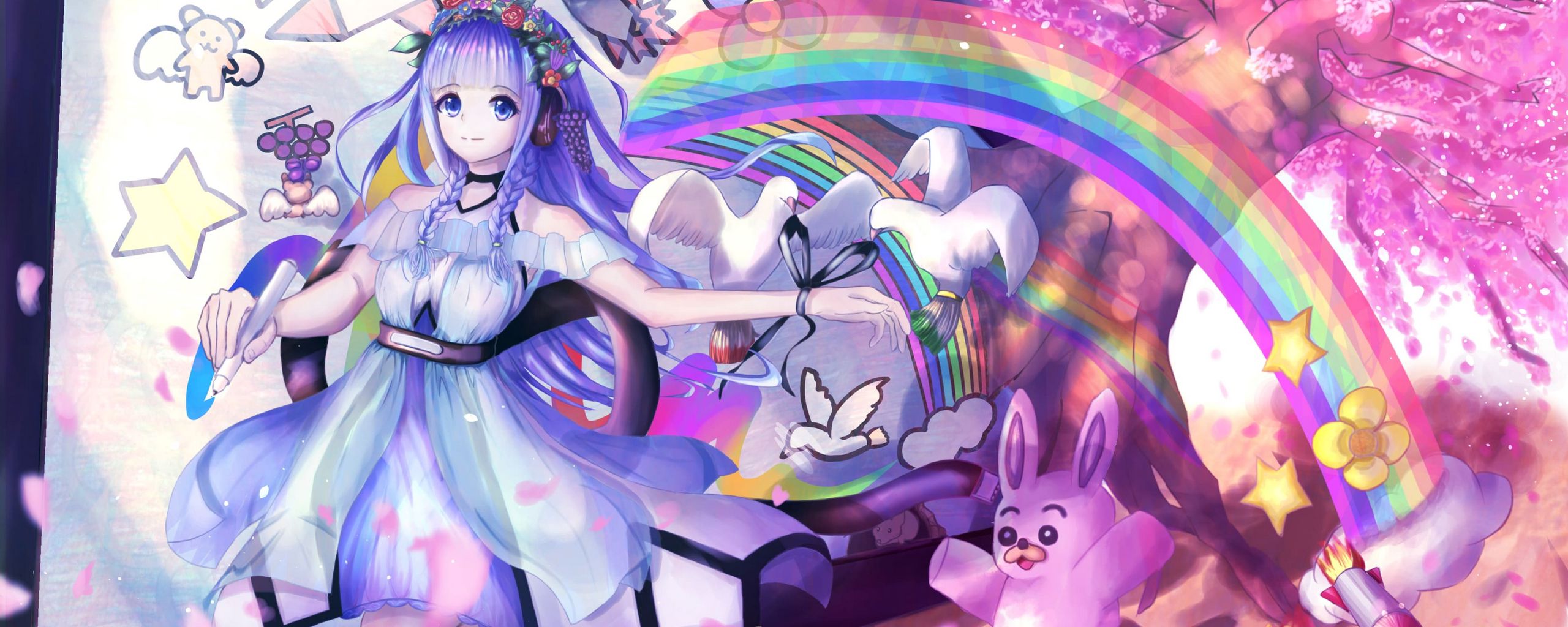 Download wallpaper 2560x1024 girl, rainbow, imagination, anime, art  ultrawide monitor hd background
