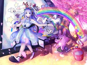 Preview wallpaper girl, rainbow, imagination, anime, art