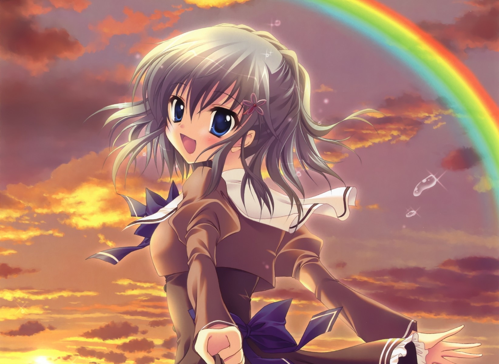 Download wallpaper 1644x1200 girl, rainbow, joy, smile hd background