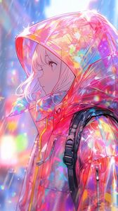 Preview wallpaper girl, raincoat, rain, anime, art